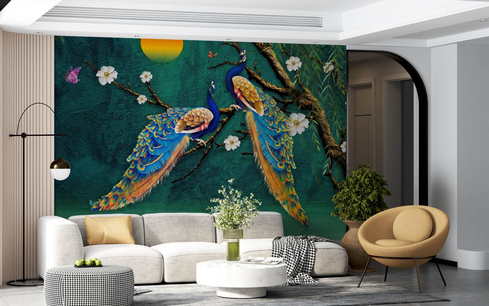 Фотошпалери на заході сонця павичі видають закличні звуки