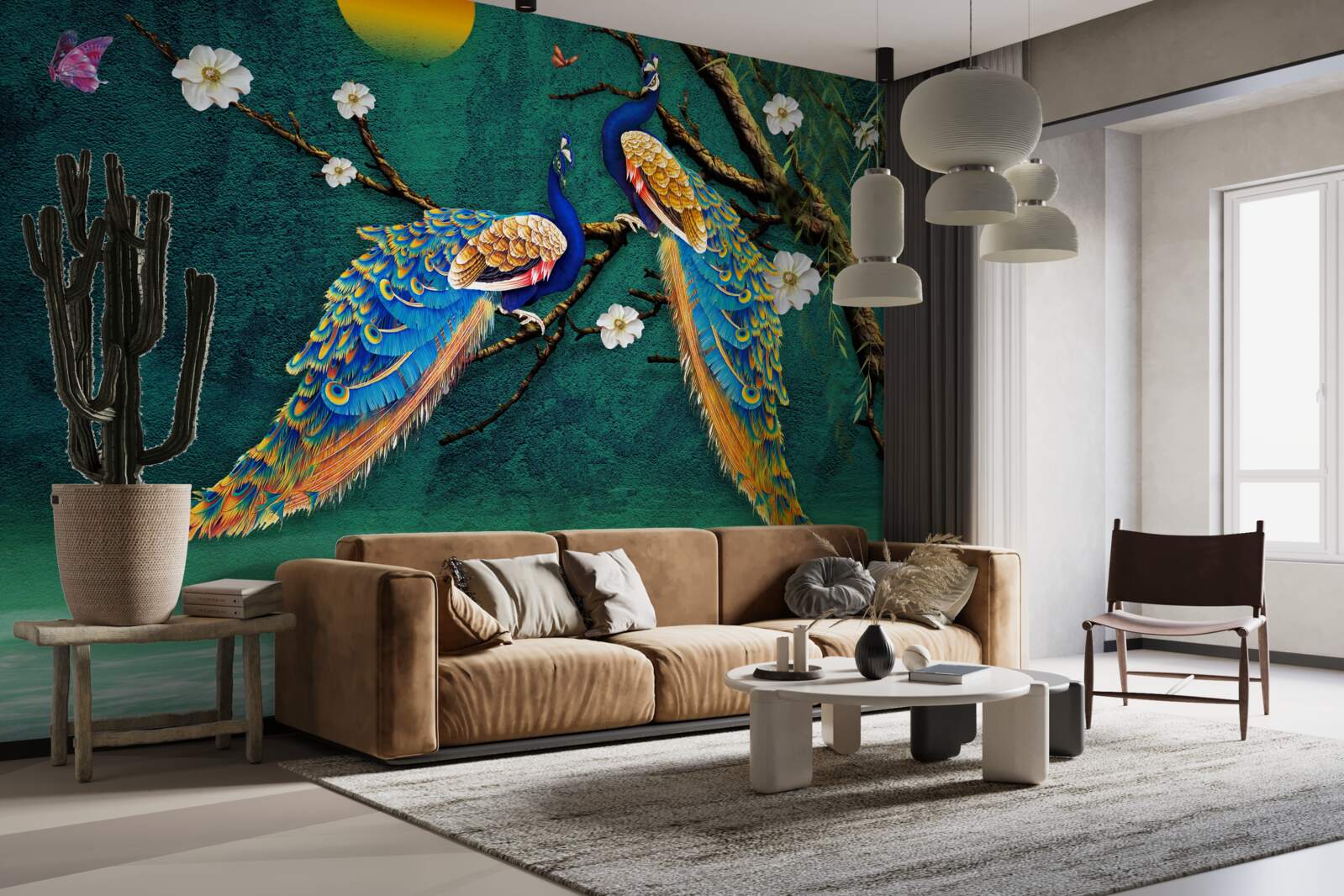 Фотошпалери на заході сонця павичі видають закличні звуки