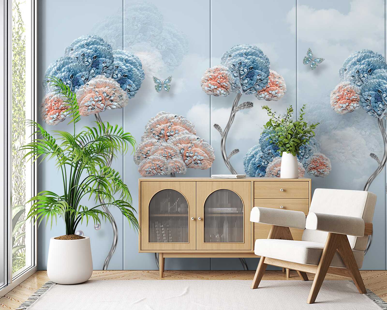 Фотошпалери гортензії, розташовані на вертикальній панелі