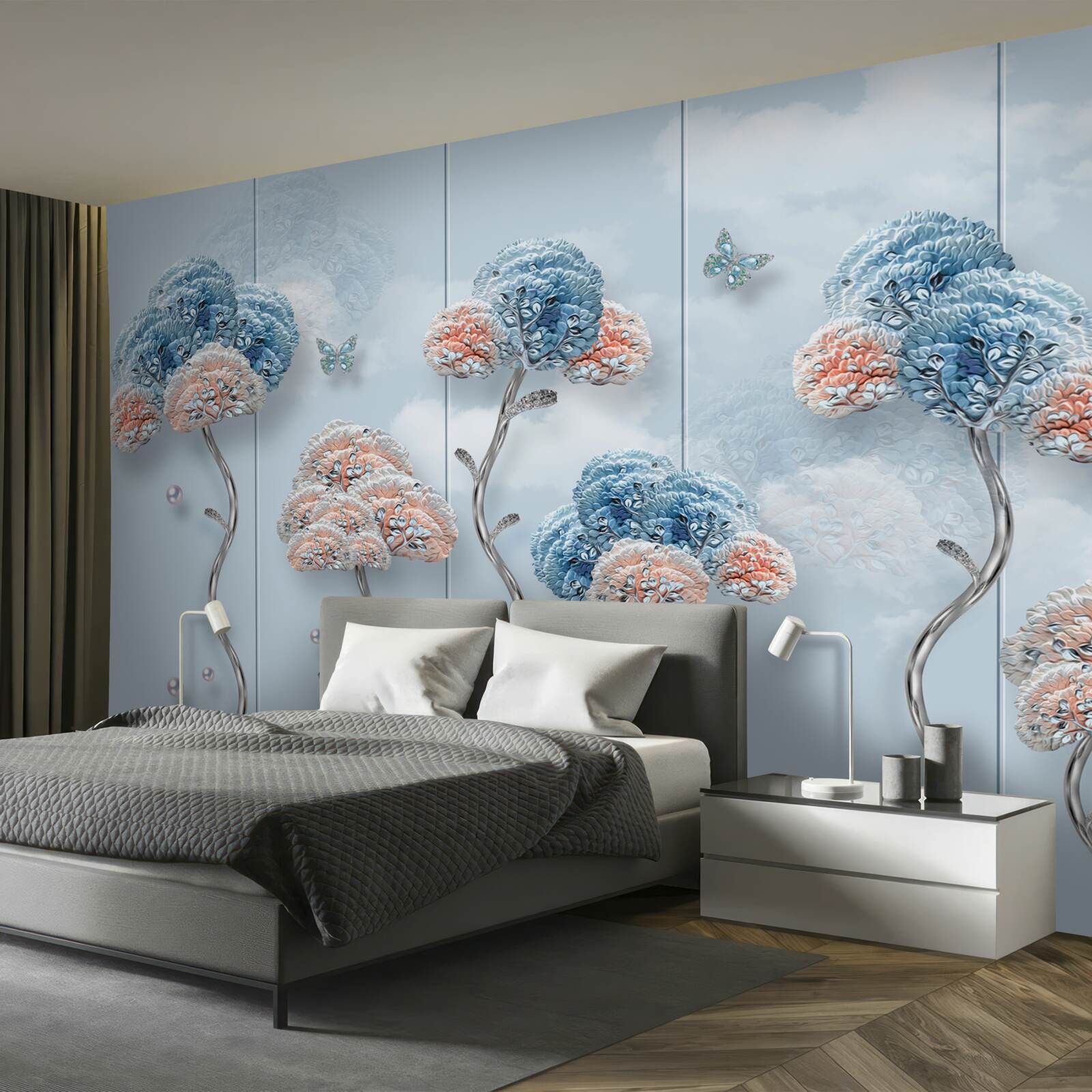 Фотошпалери гортензії, розташовані на вертикальній панелі