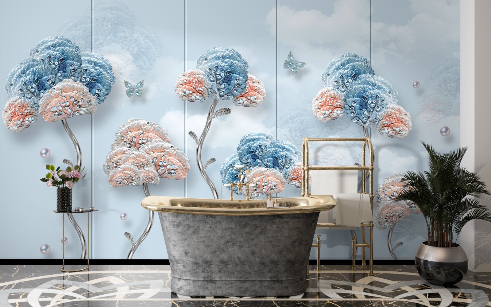 Фотошпалери гортензії, розташовані на вертикальній панелі