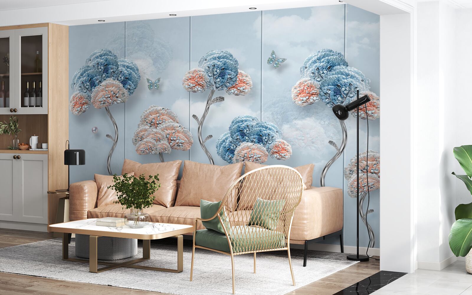 Фотошпалери гортензії, розташовані на вертикальній панелі