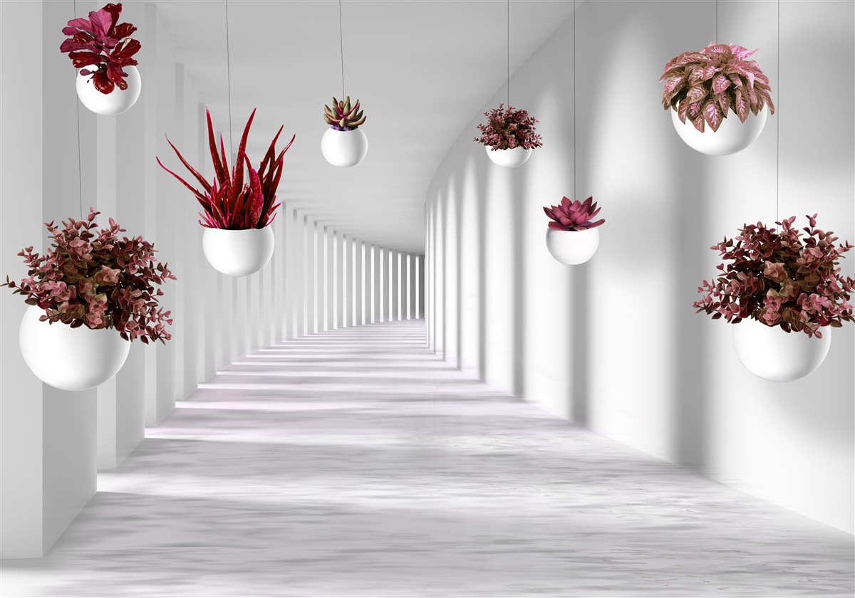 Фотошпалери квіткові горщики, що ширяють у повітрі та пофарбовані в білий колір
