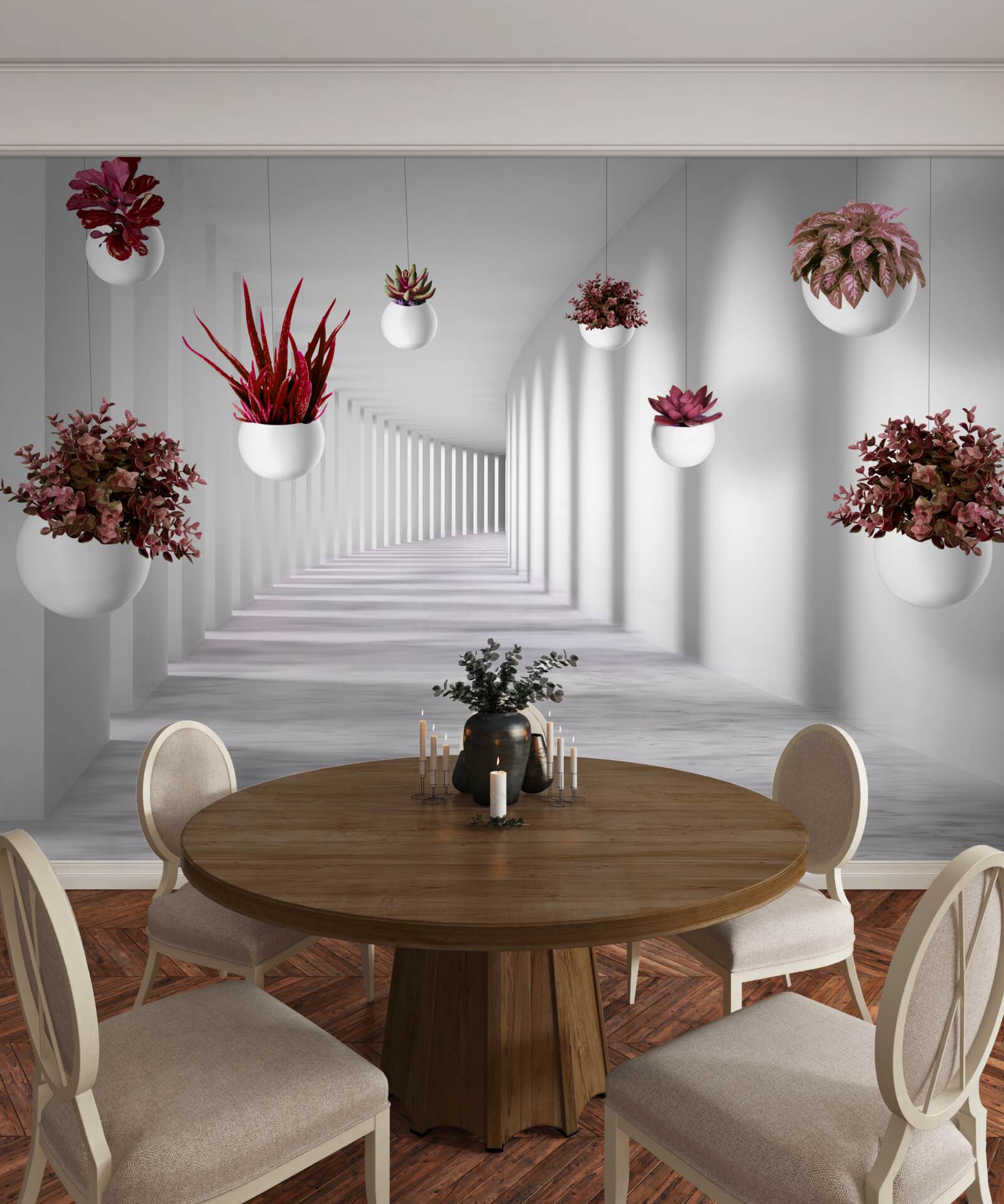 Фотошпалери квіткові горщики, що ширяють у повітрі та пофарбовані в білий колір