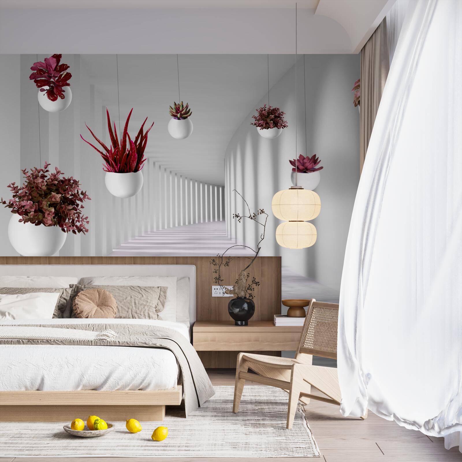 Фотошпалери квіткові горщики, що ширяють у повітрі та пофарбовані в білий колір