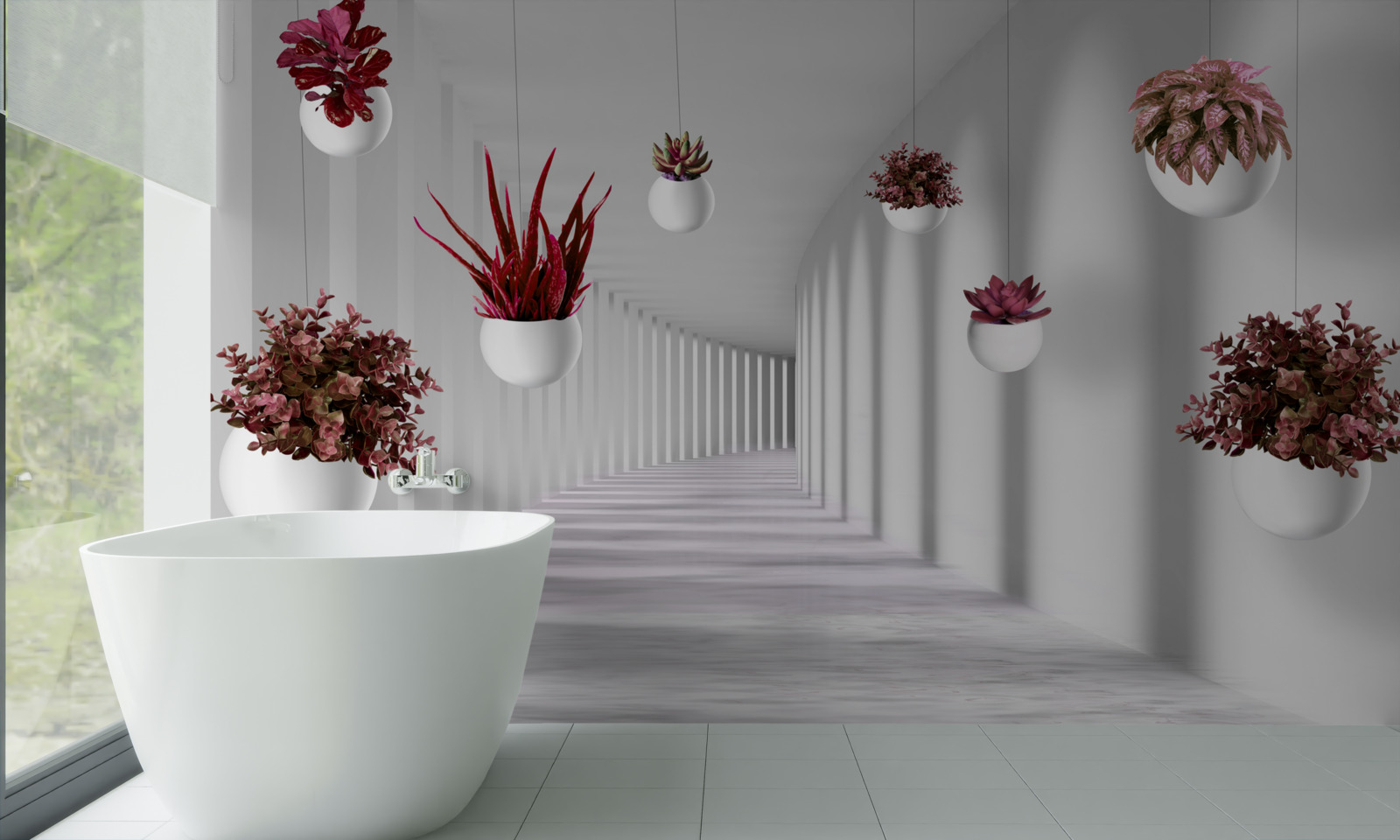 Фотошпалери квіткові горщики, що ширяють у повітрі та пофарбовані в білий колір