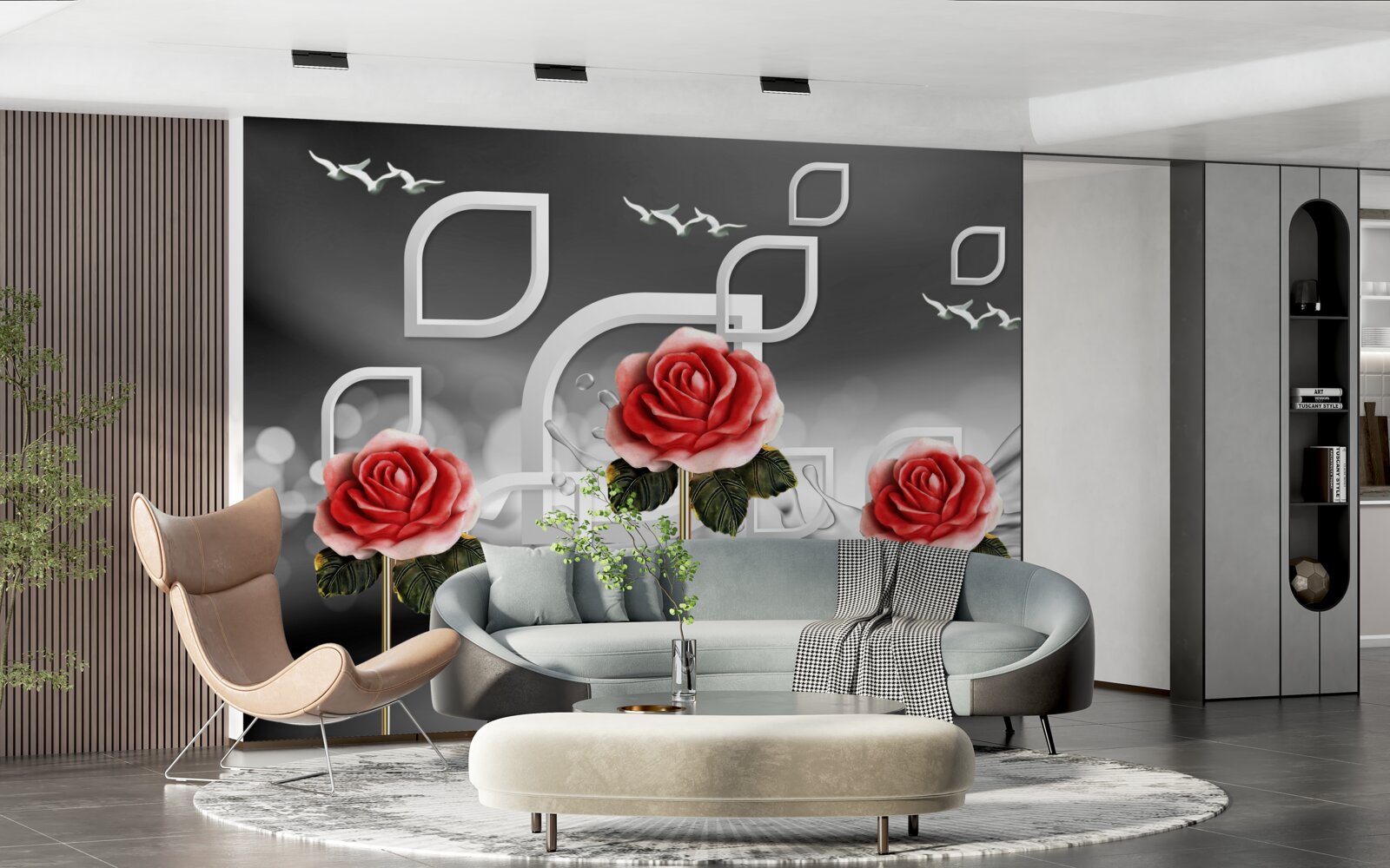 Фотошпалери витончені червоні троянди виблискують на абстрактному тлі