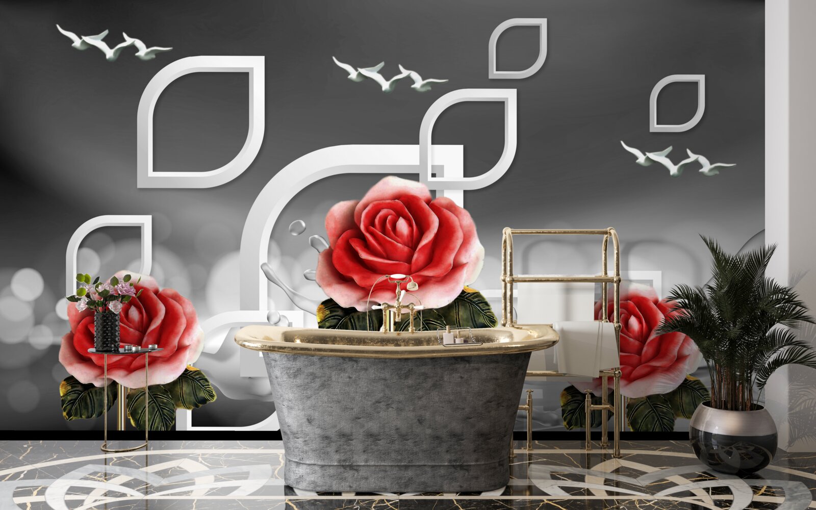 Фотошпалери витончені червоні троянди виблискують на абстрактному тлі