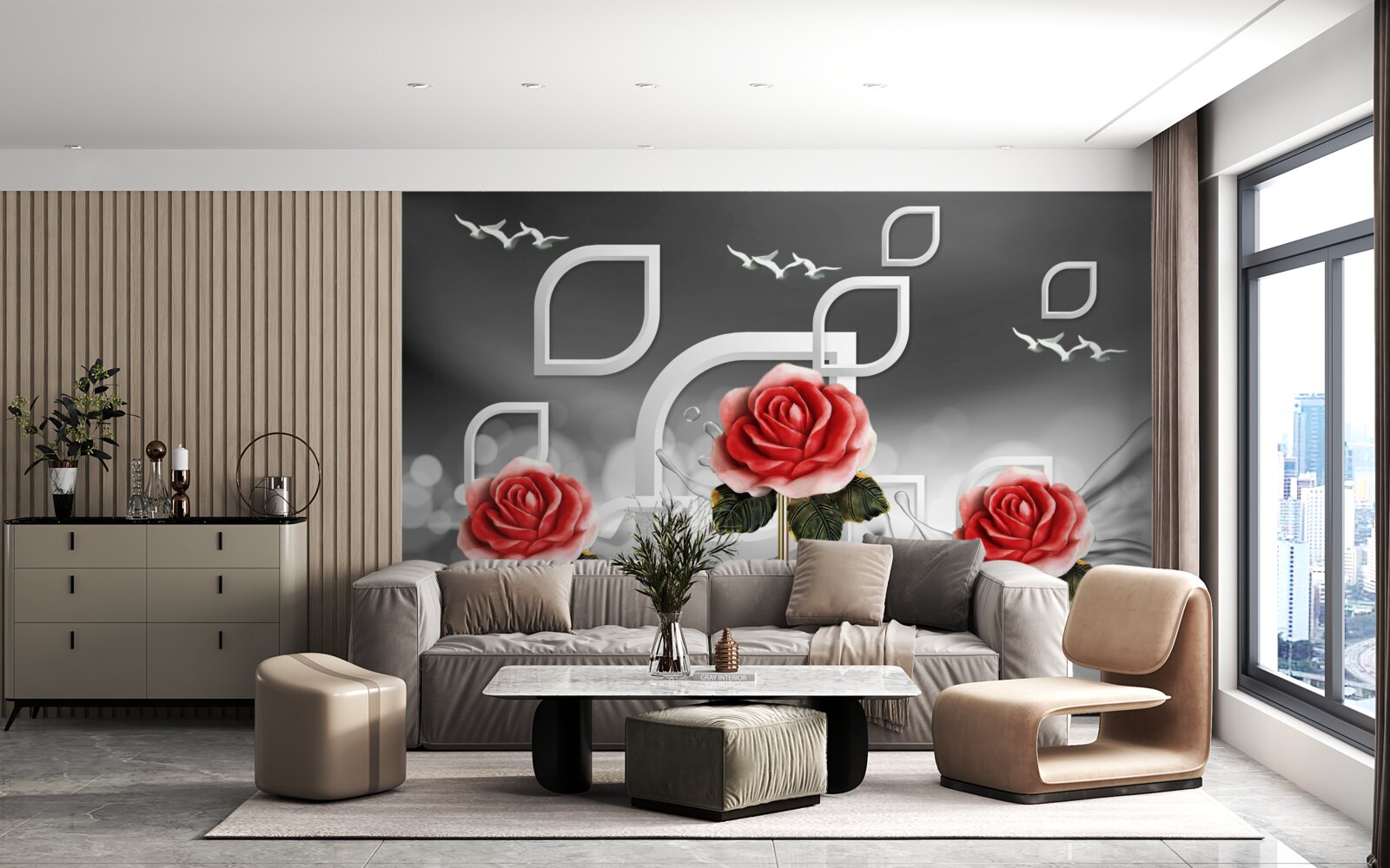 Фотошпалери витончені червоні троянди виблискують на абстрактному тлі