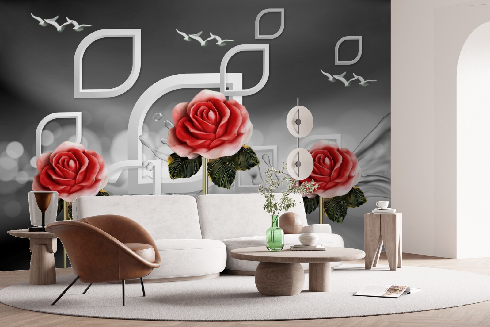 Фотошпалери витончені червоні троянди виблискують на абстрактному тлі