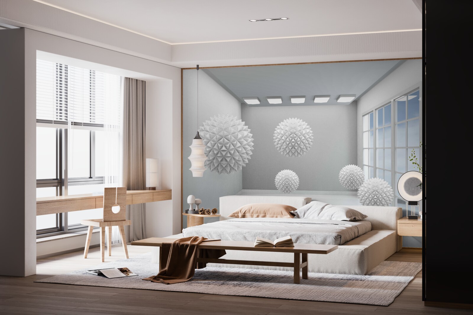 Фотошпалери гострі білі кулі у світлій кімнаті