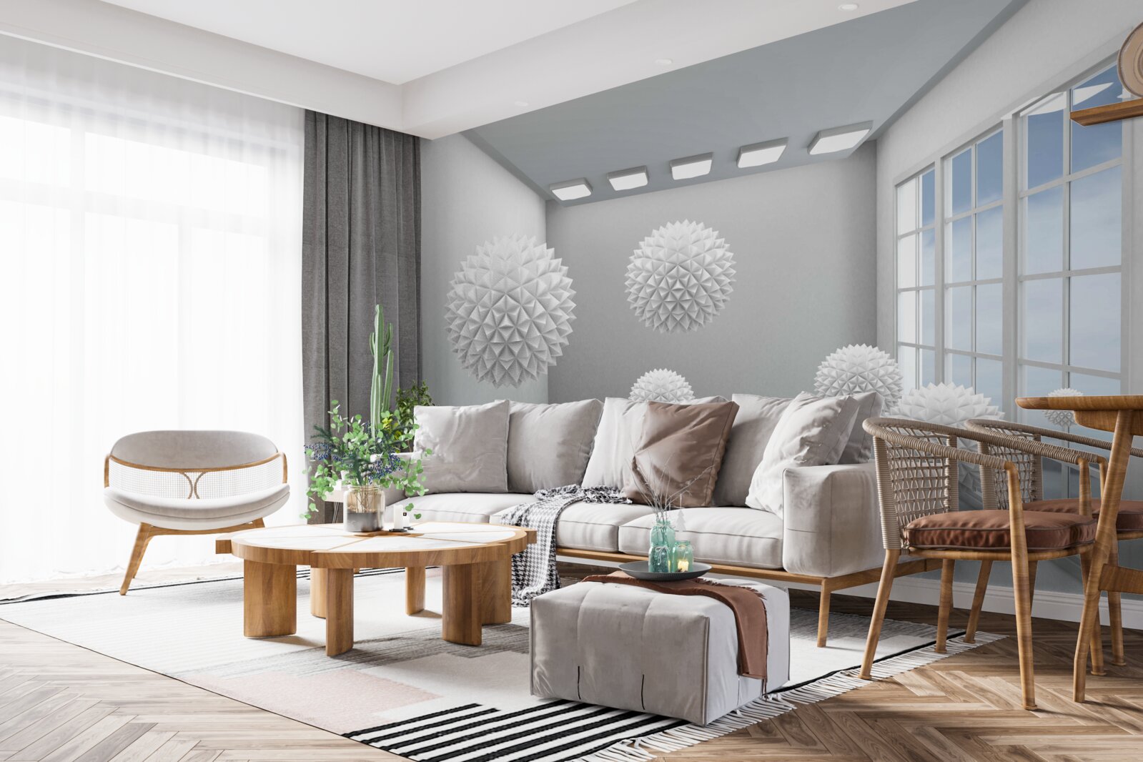 Фотошпалери гострі білі кулі у світлій кімнаті