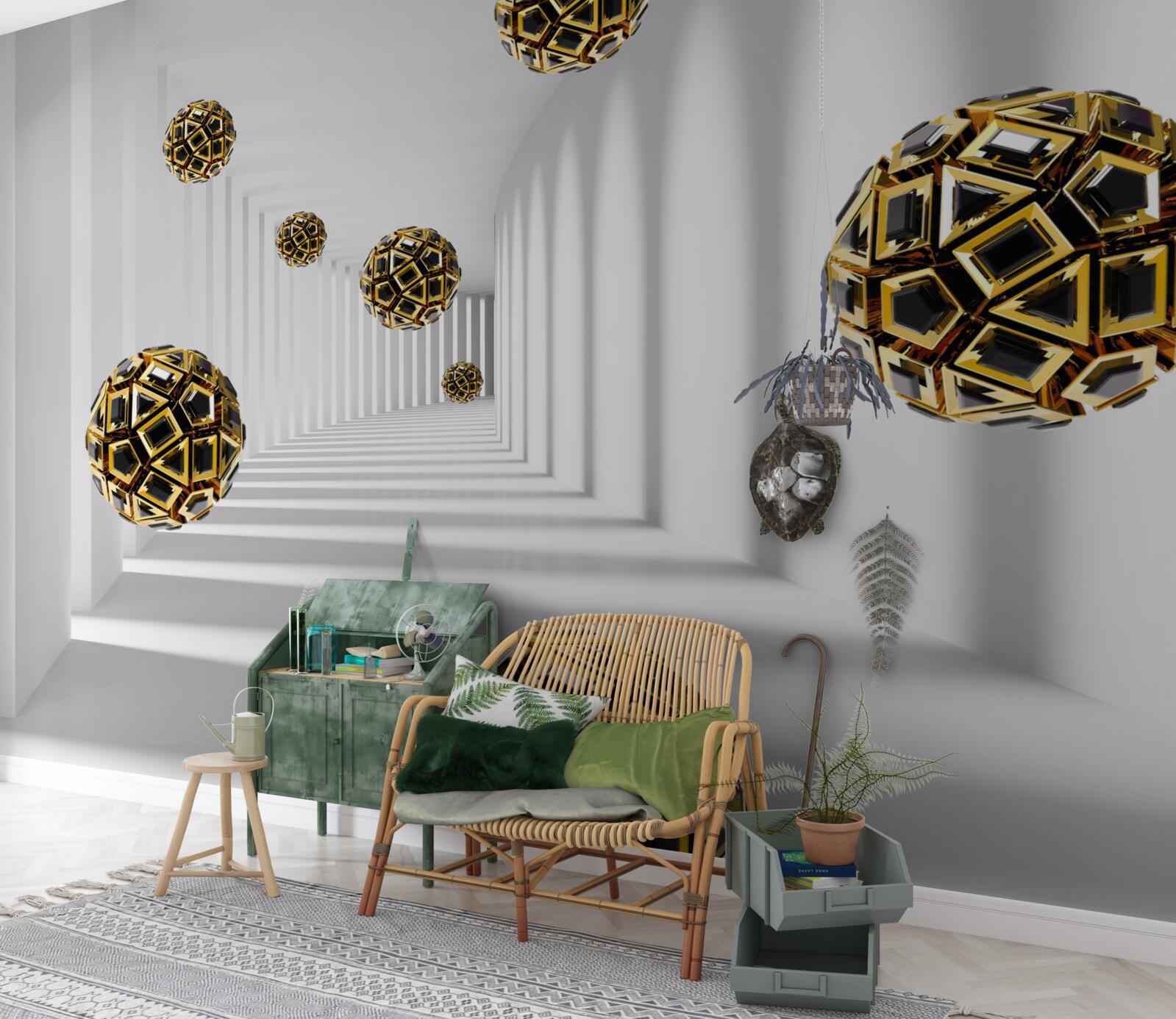 Фотошпалери чорно-золоті кулі, що плавно здіймаються в повітря