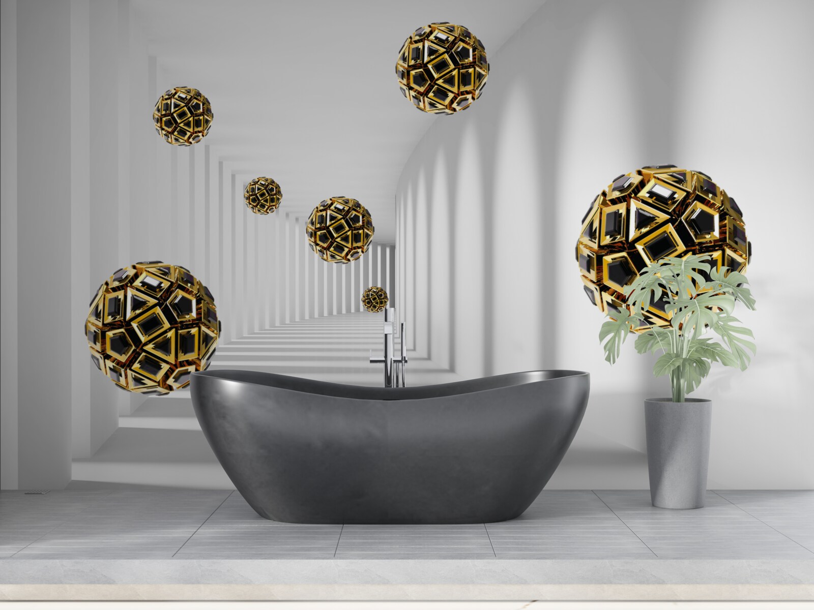 Фотошпалери чорно-золоті кулі, що плавно здіймаються в повітря