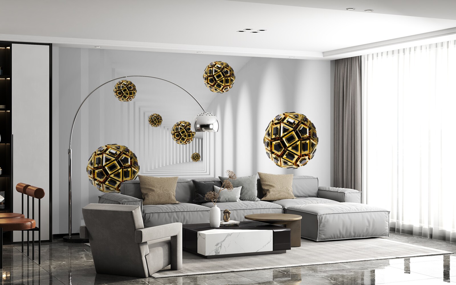 Фотошпалери чорно-золоті кулі, що плавно здіймаються в повітря