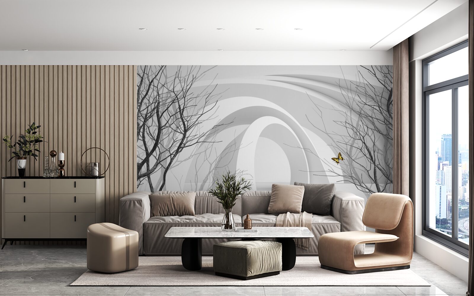 Фотошпалери футуристичні арки та оголені дерева