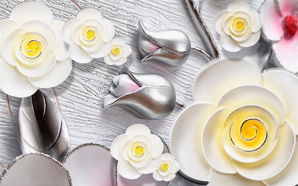 Фотошпалери білі порцелянові квіти з жовтою серединкою