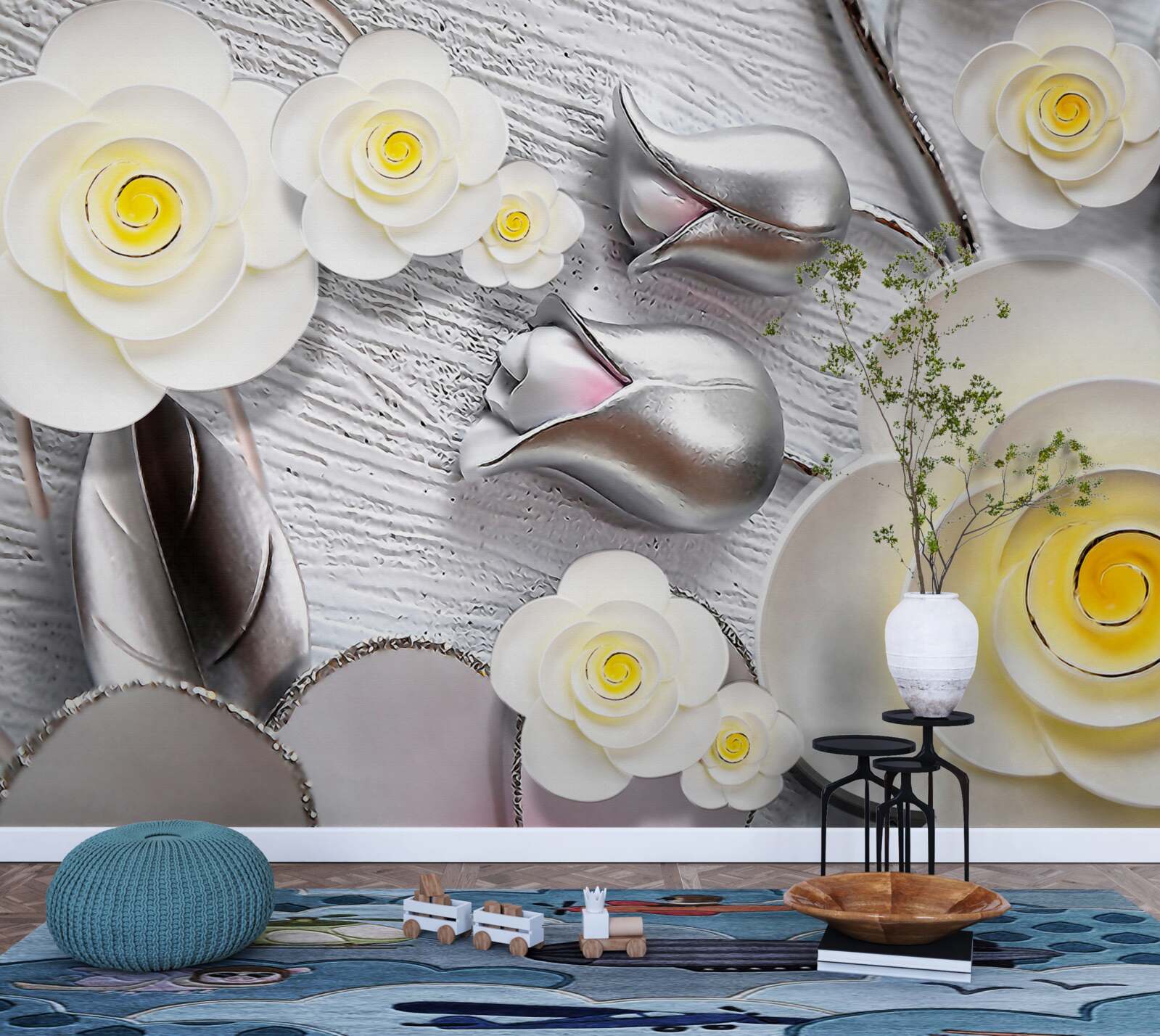 Фотошпалери білі порцелянові квіти з жовтою серединкою