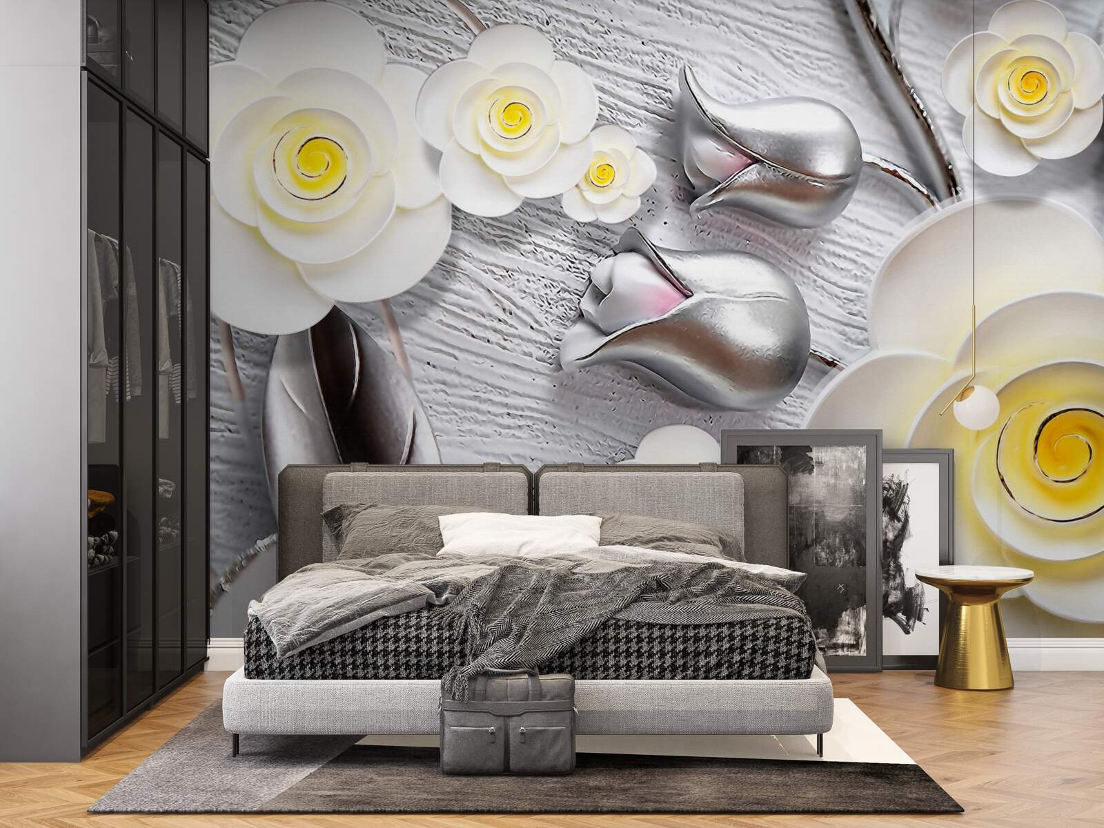 Фотошпалери білі порцелянові квіти з жовтою серединкою