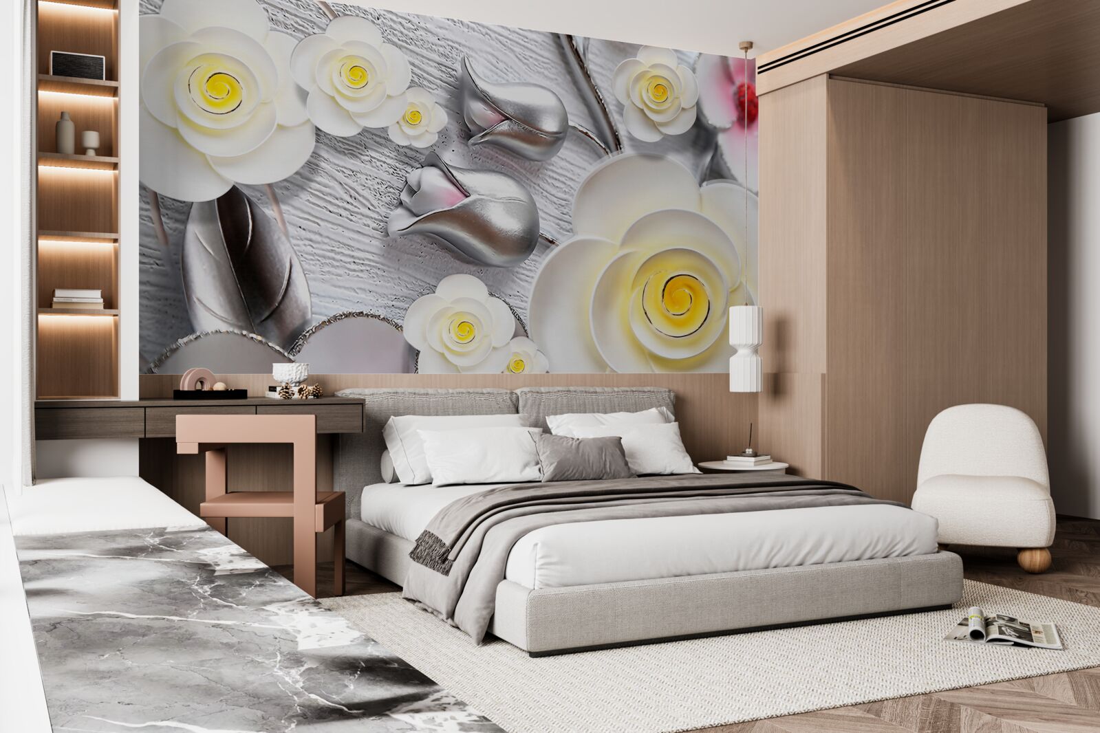 Фотошпалери білі порцелянові квіти з жовтою серединкою