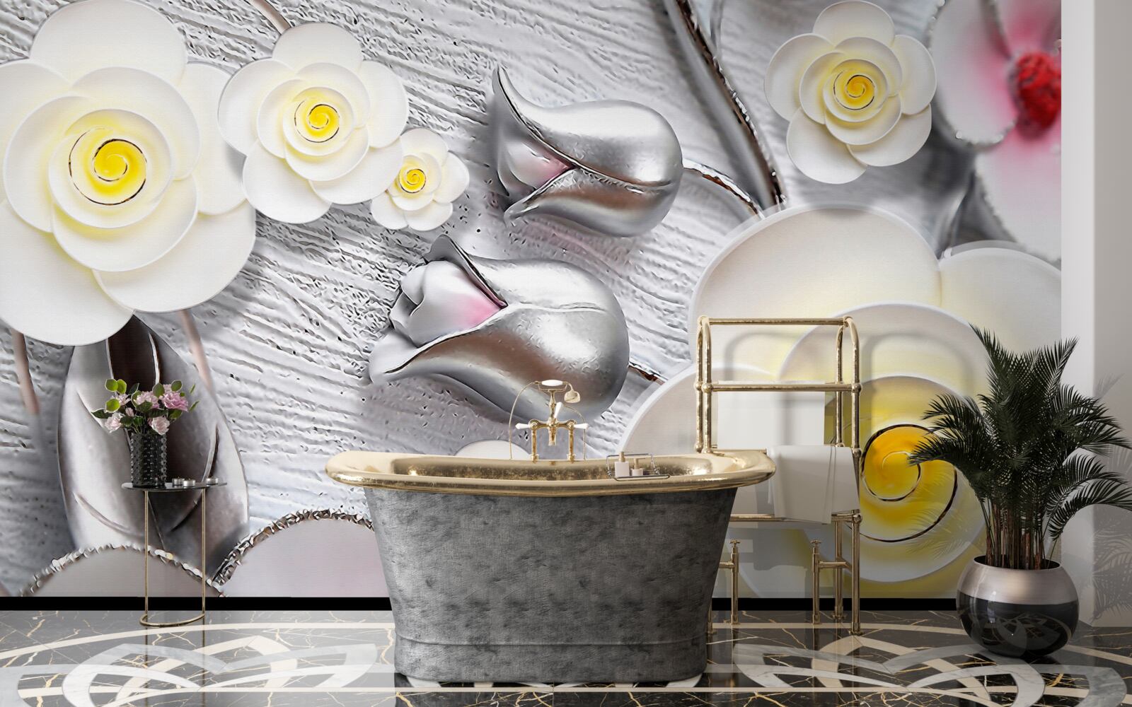 Фотошпалери білі порцелянові квіти з жовтою серединкою