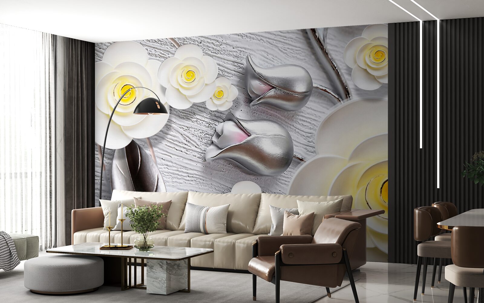 Фотошпалери білі порцелянові квіти з жовтою серединкою