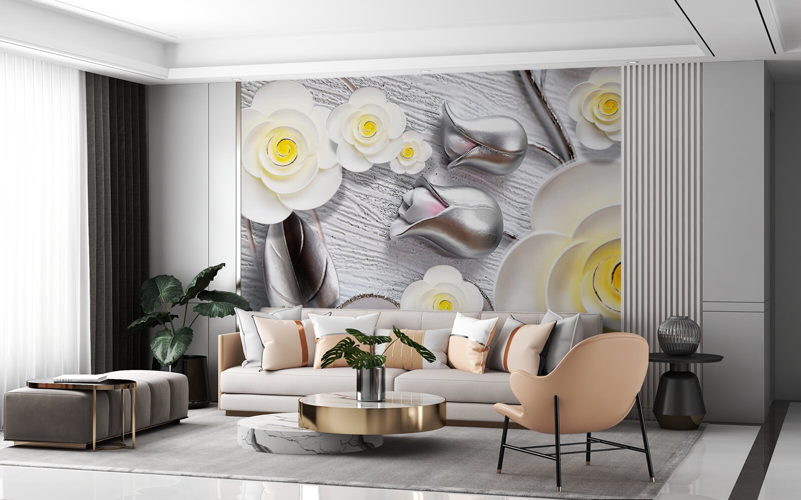 Фотошпалери білі порцелянові квіти з жовтою серединкою