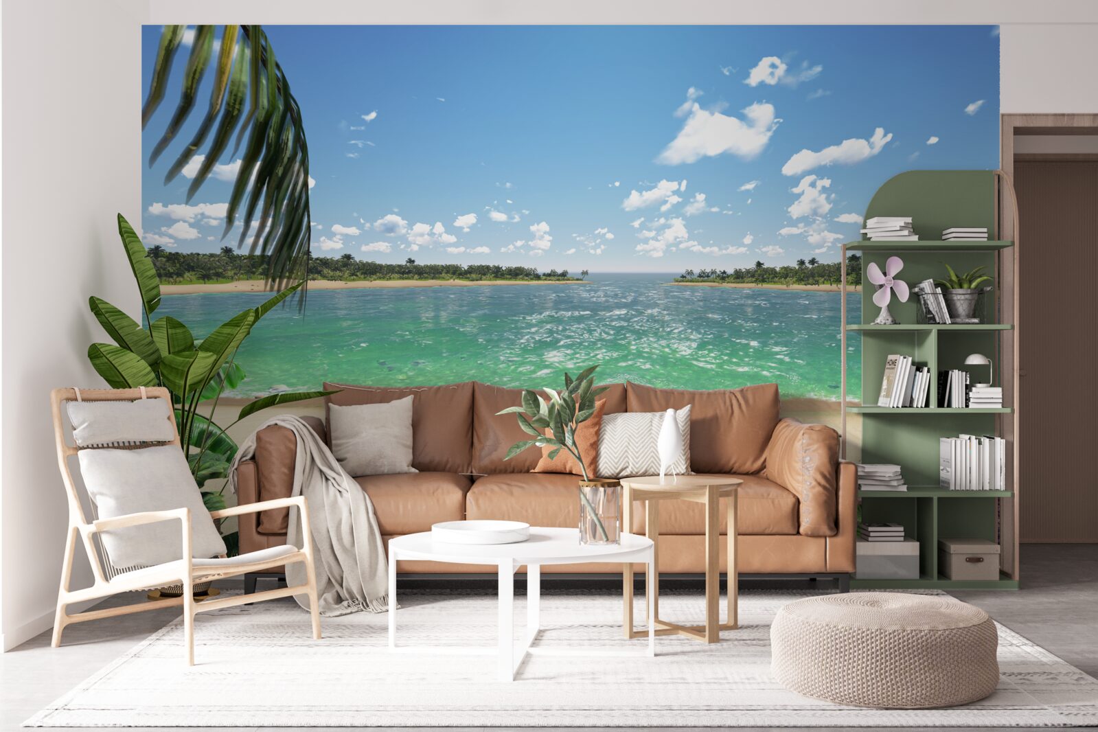 Фотошпалери пляж із золотистим піском біля бірюзового узбережжя