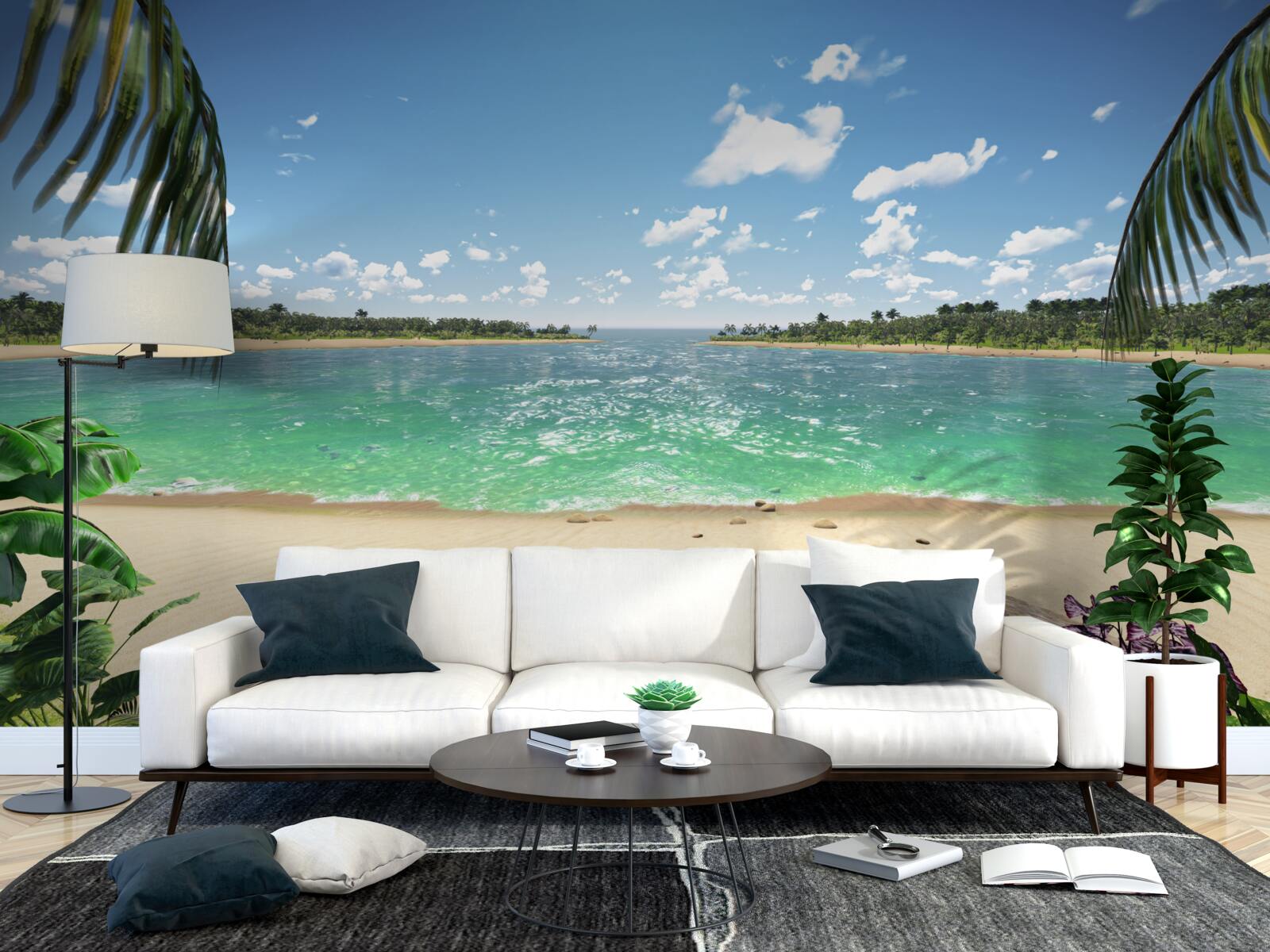 Фотошпалери пляж із золотистим піском біля бірюзового узбережжя