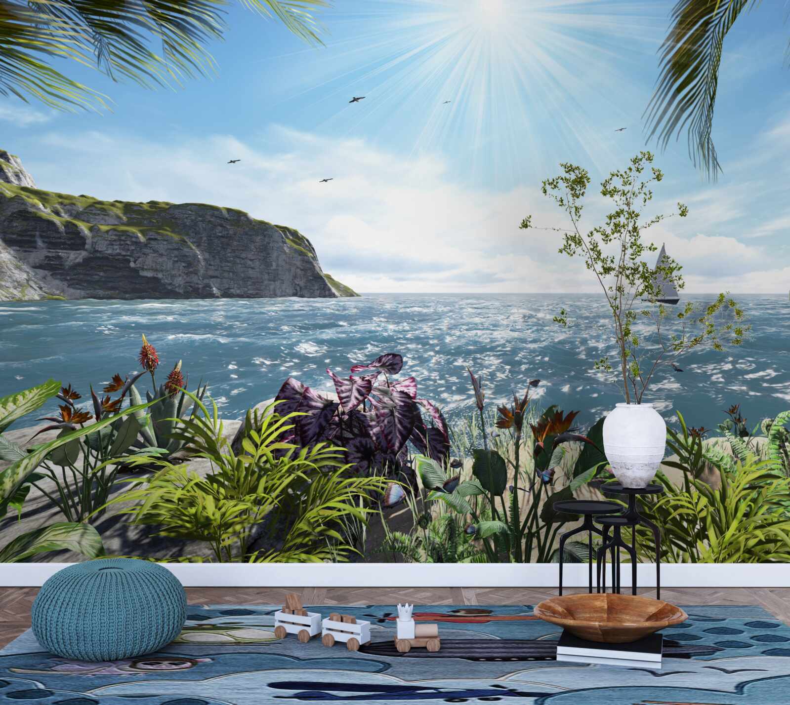 Фотошпалери промені світла освітлюють поверхню моря