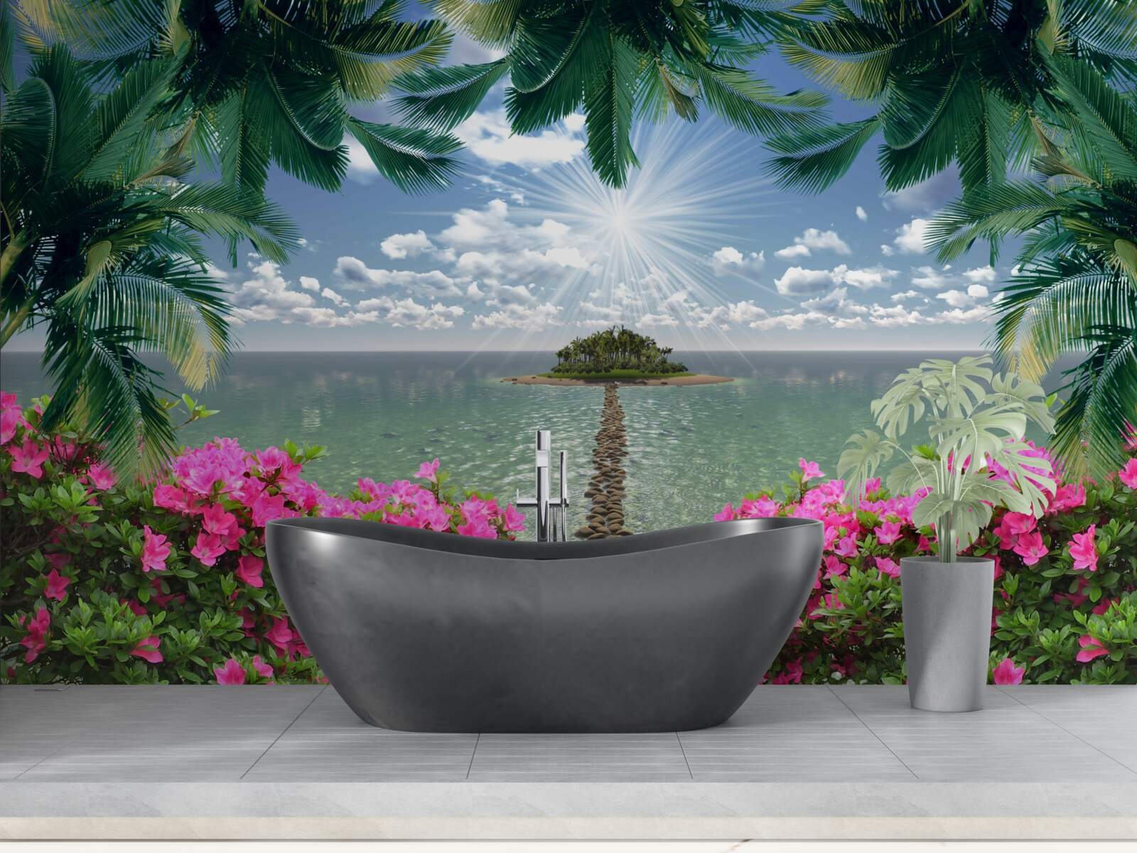 Фотошпалери кам'яна стежка, що веде на острів в океані