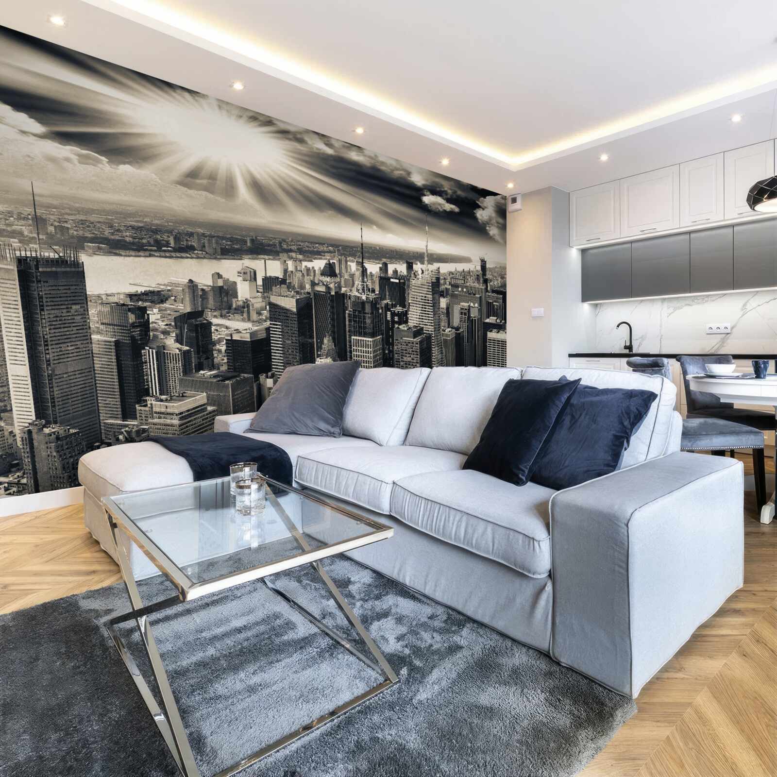 Фотошпалери Сяюче сонце наповнює мегаполіс тонами сепії