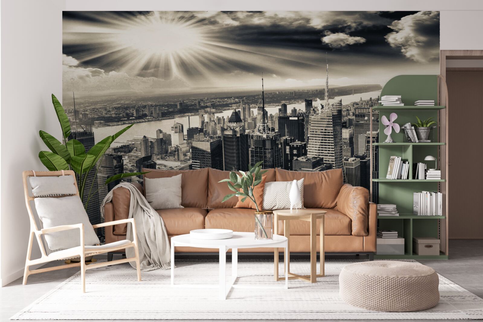 Фотошпалери Сяюче сонце наповнює мегаполіс тонами сепії