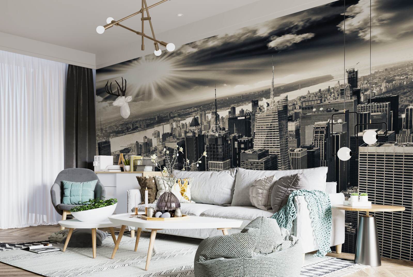 Фотошпалери Сяюче сонце наповнює мегаполіс тонами сепії