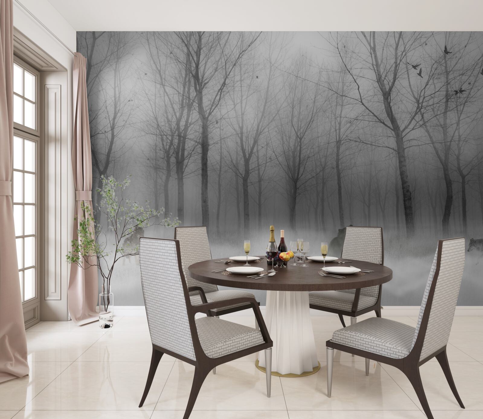 Фотошпалери зимовий день у лісі, оповитий туманом