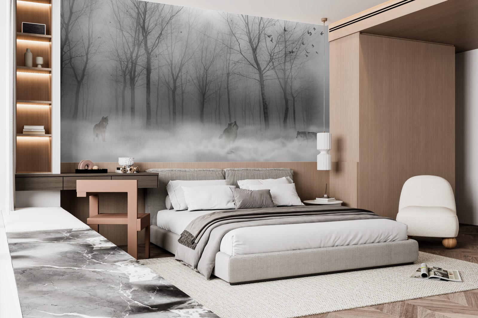 Фотошпалери зимовий день у лісі, оповитий туманом