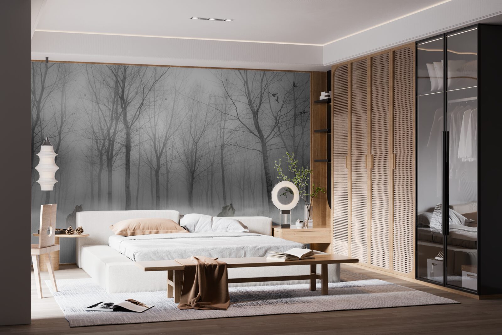 Фотошпалери зимовий день у лісі, оповитий туманом