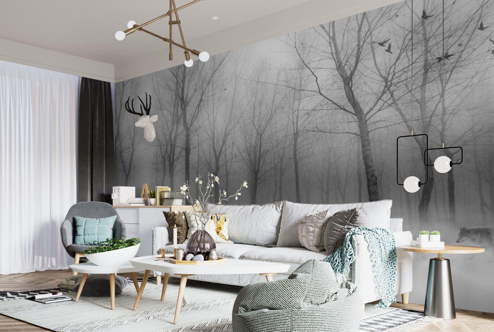 Фотошпалери зимовий день у лісі, оповитий туманом