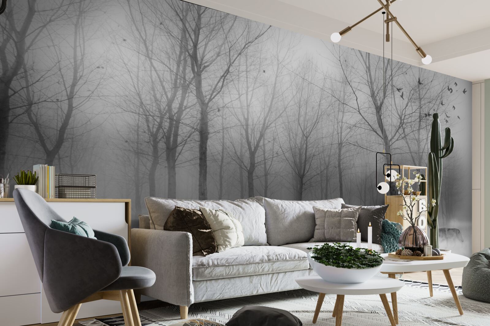 Фотошпалери зимовий день у лісі, оповитий туманом