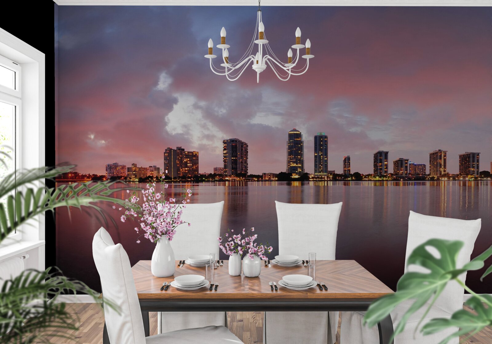 Фотошпалери вид на місто, що розкинулося на поверхні води