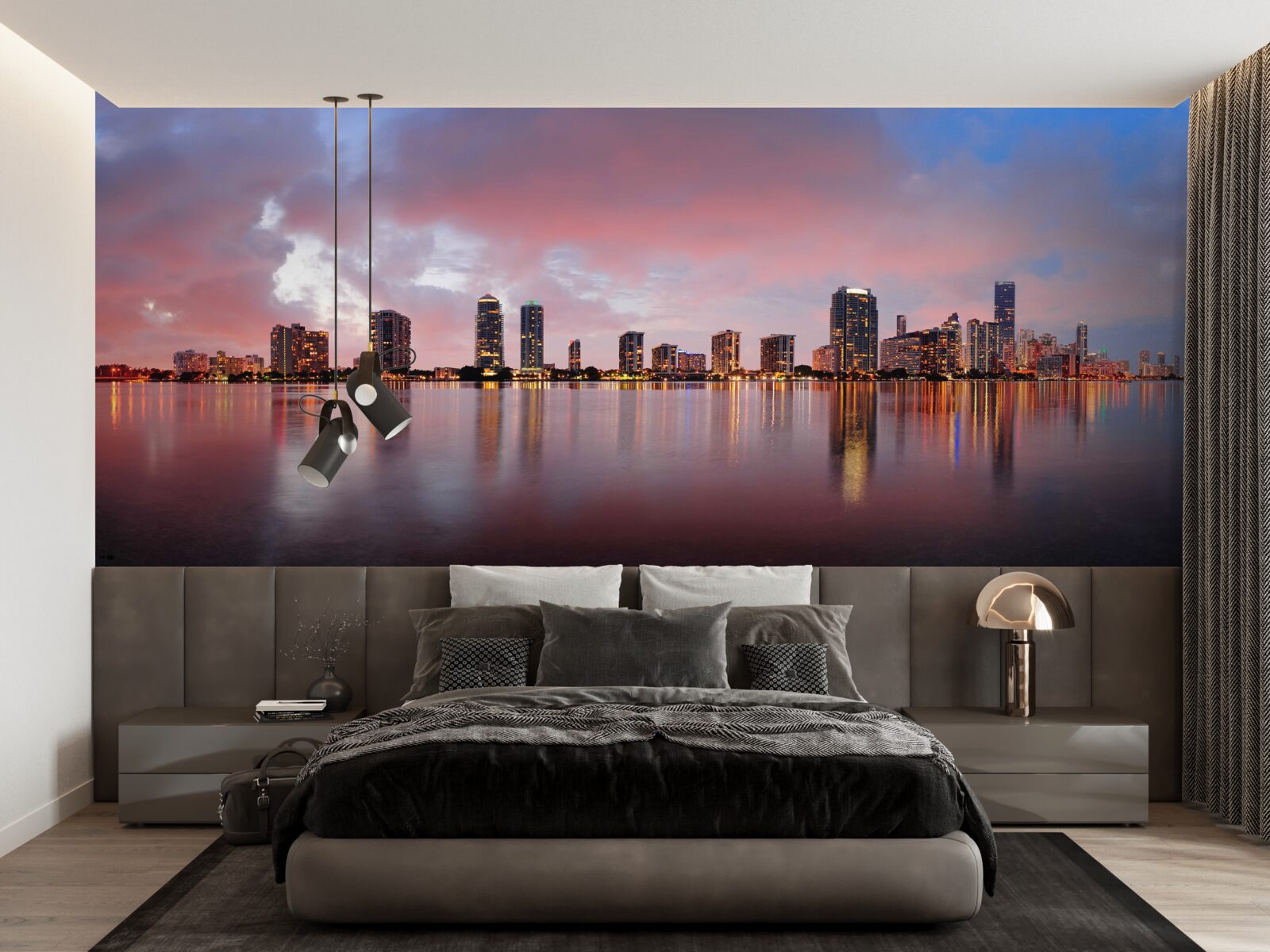 Фотошпалери вид на місто, що розкинулося на поверхні води