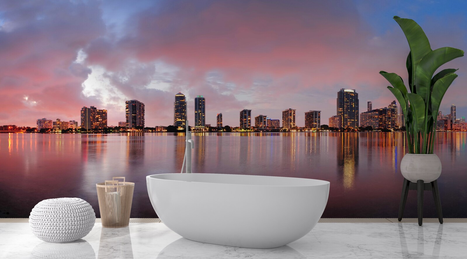 Фотошпалери вид на місто, що розкинулося на поверхні води