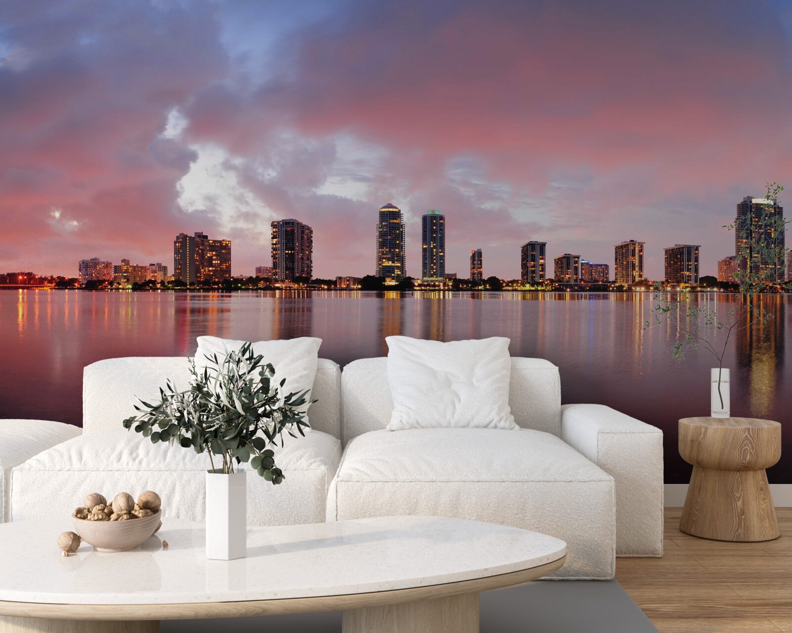 Фотошпалери вид на місто, що розкинулося на поверхні води