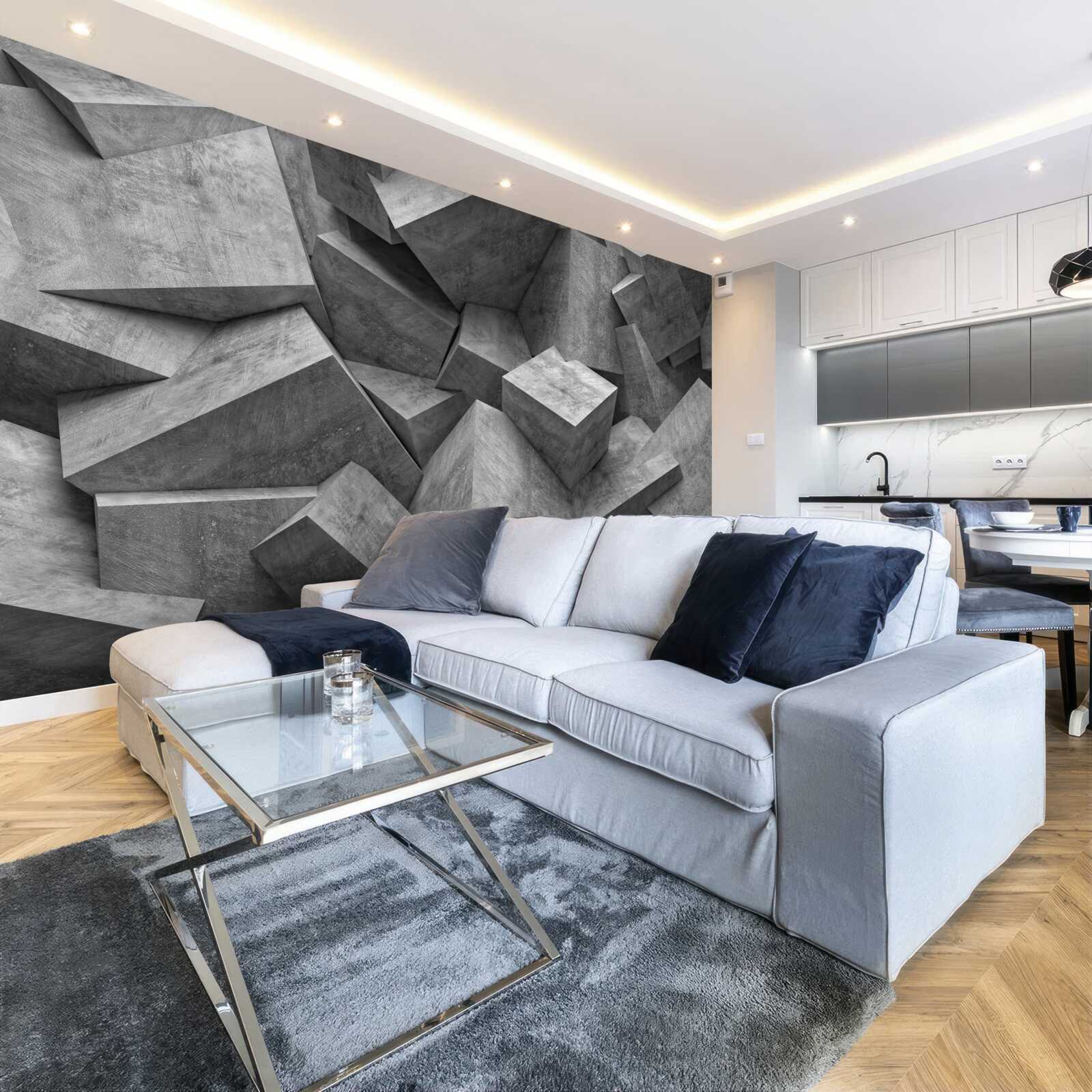 Фотошпалери тривимірні геометричні фігури сірого кольору