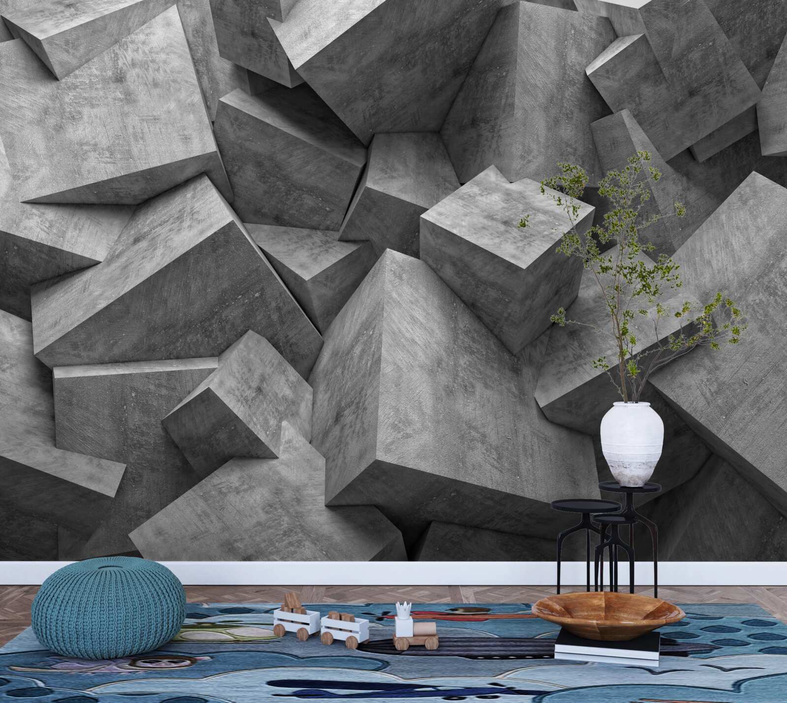 Фотошпалери тривимірні геометричні фігури сірого кольору