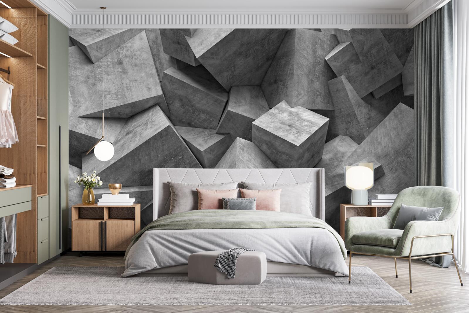 Фотошпалери тривимірні геометричні фігури сірого кольору