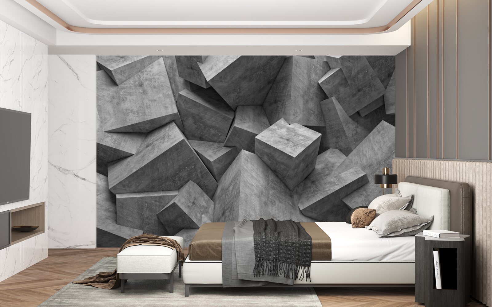 Фотошпалери тривимірні геометричні фігури сірого кольору