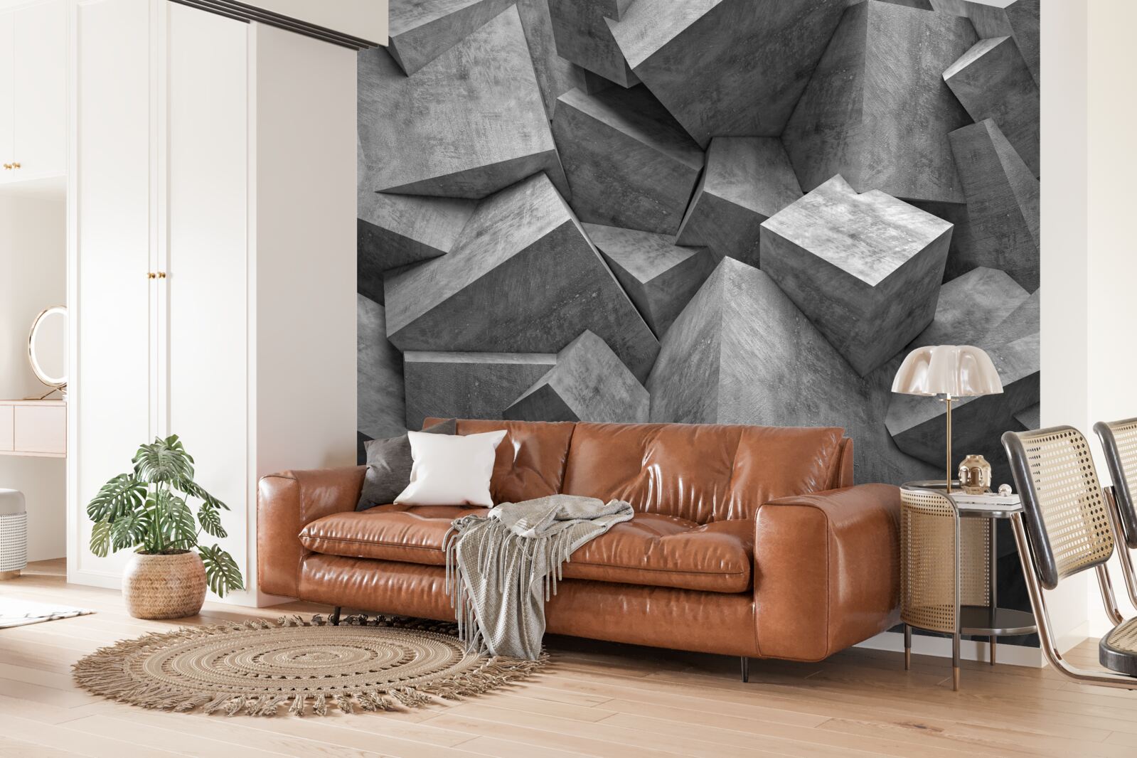 Фотошпалери тривимірні геометричні фігури сірого кольору