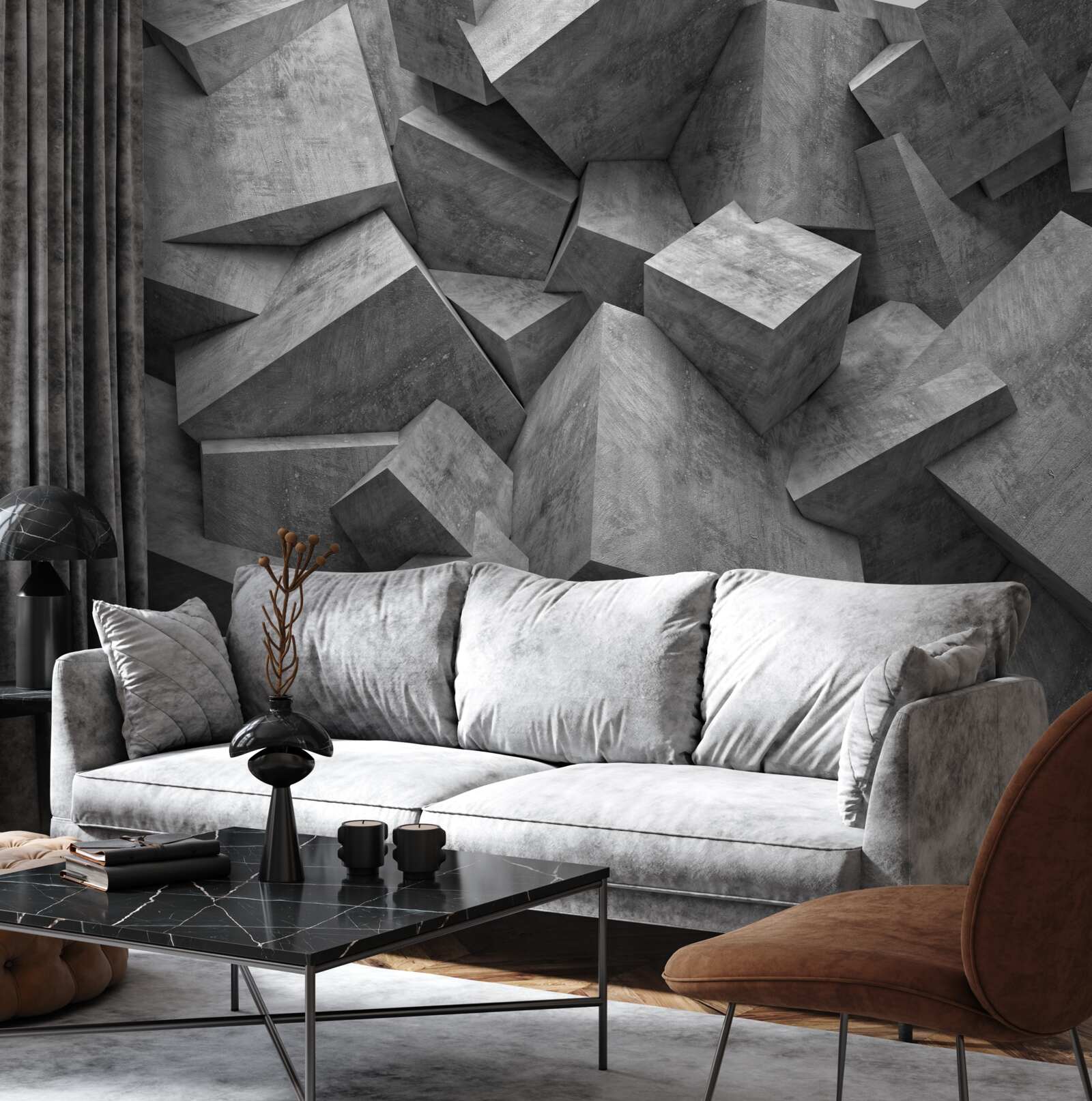 Фотошпалери тривимірні геометричні фігури сірого кольору