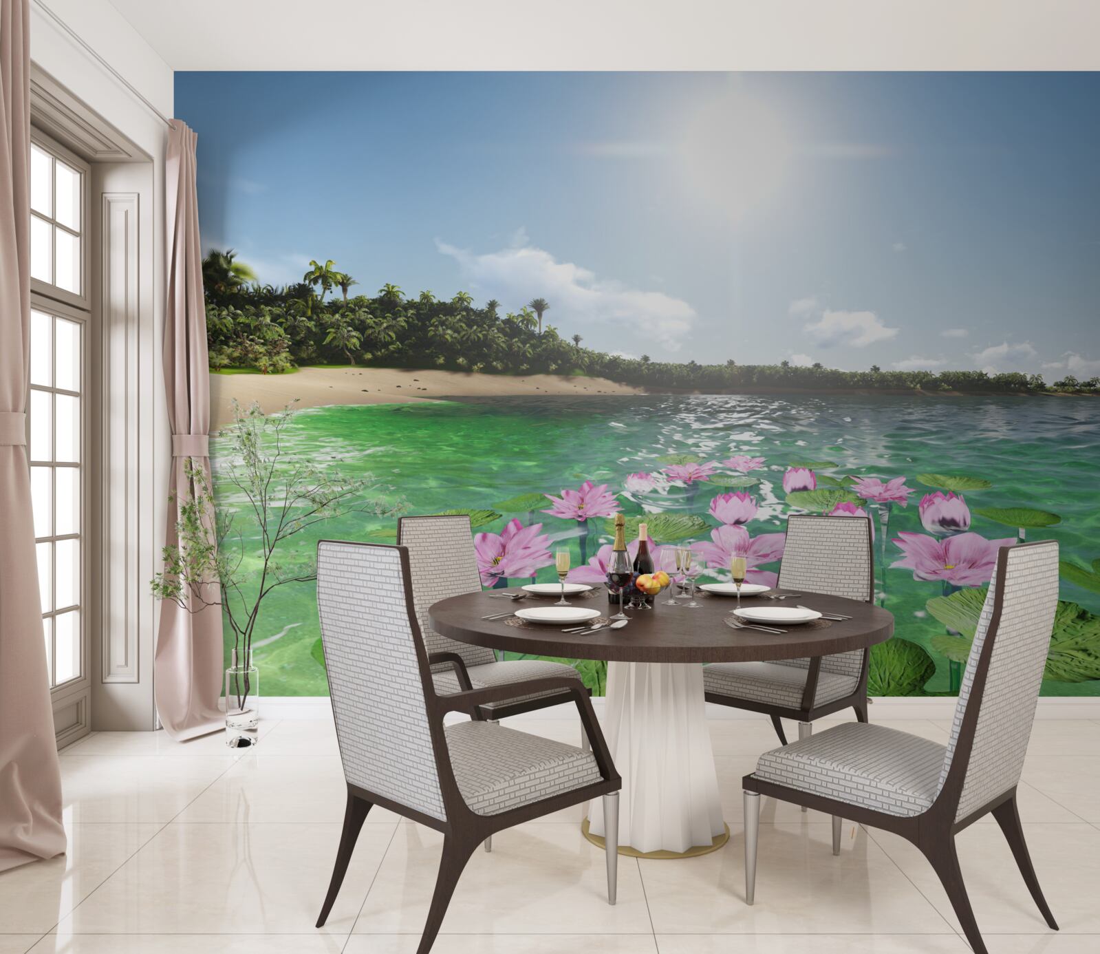 Фотошпалери рожеві лотоси на поверхні води